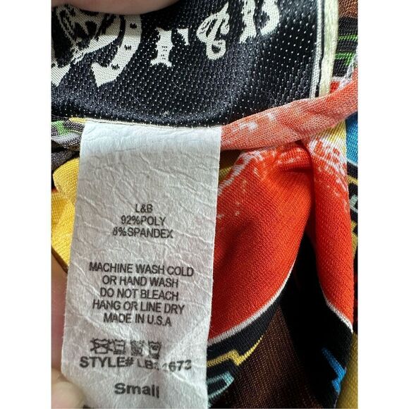 L&B Lucky & Blessed Rainbow Aztec Pattern Striped High Low Slinky Dress Sz S - Picture 12 of 13